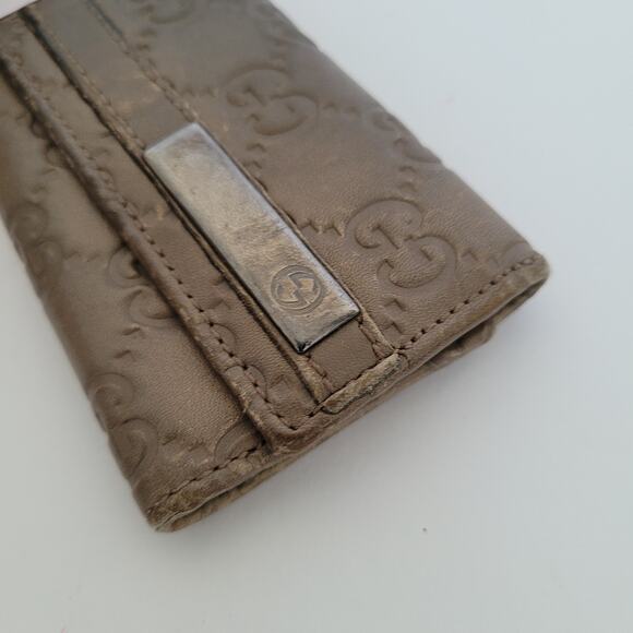 Gucci GG Key Holder Wallet Case Geniue Leather Small Gray Trifold Guccissima - Picture 7 of 9